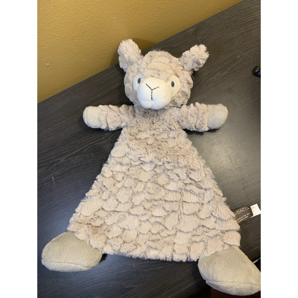 Demdaco Luna Llama Lovey Rattle Plush Gray Baby Security Blanket 13"
